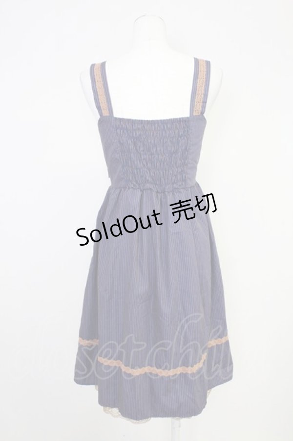 画像2: axes femme / モチーフレース使いストライプワンピース  紫Ｘブラウン T-25-10-30-029-AX-OP-SA-ZI (2)