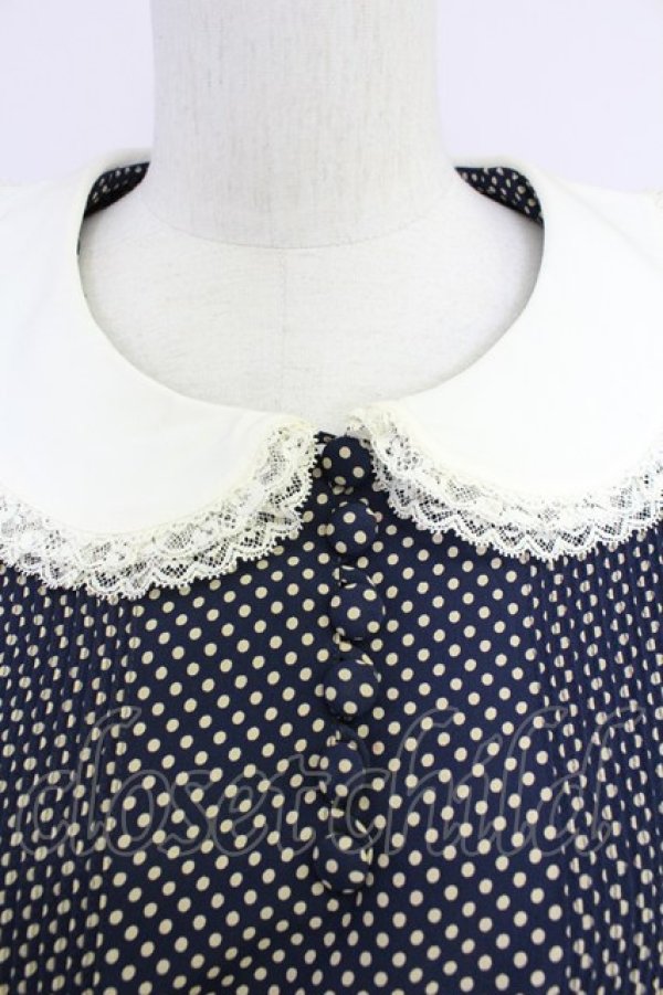 画像3: PINK HOUSE / 丸襟ドットワンピース  ネイビーＸアイボリー T-25-10-30-030-LO-OP-SA-ZT (3)