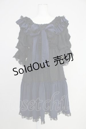 画像: MR corset / シャーリングオフショルダーワンピース  黒Ｘ青 T-25-10-30-032-PU-OP-SA-ZI