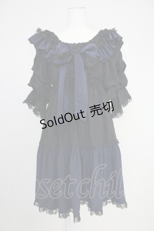 画像1: MR corset / シャーリングオフショルダーワンピース  黒Ｘ青 T-25-10-30-032-PU-OP-SA-ZI (1)