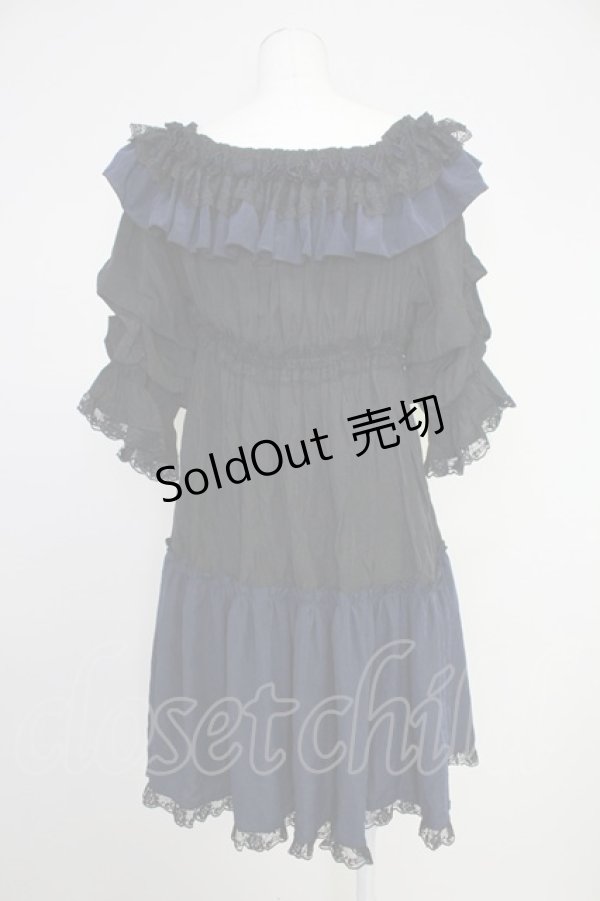 画像2: MR corset / シャーリングオフショルダーワンピース  黒Ｘ青 T-25-10-30-032-PU-OP-SA-ZI (2)