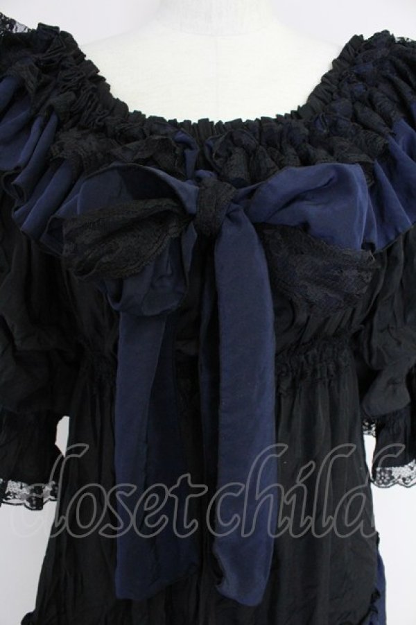 画像3: MR corset / シャーリングオフショルダーワンピース  黒Ｘ青 T-25-10-30-032-PU-OP-SA-ZT (3)