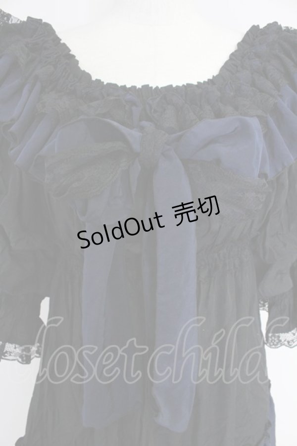 画像3: MR corset / シャーリングオフショルダーワンピース  黒Ｘ青 T-25-10-30-032-PU-OP-SA-ZI (3)