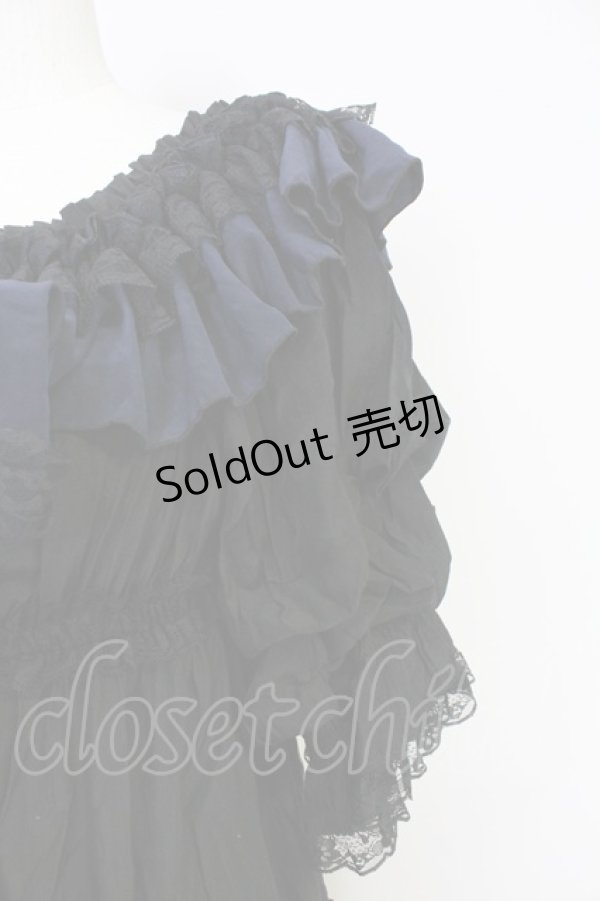 画像4: MR corset / シャーリングオフショルダーワンピース  黒Ｘ青 T-25-10-30-032-PU-OP-SA-ZI (4)