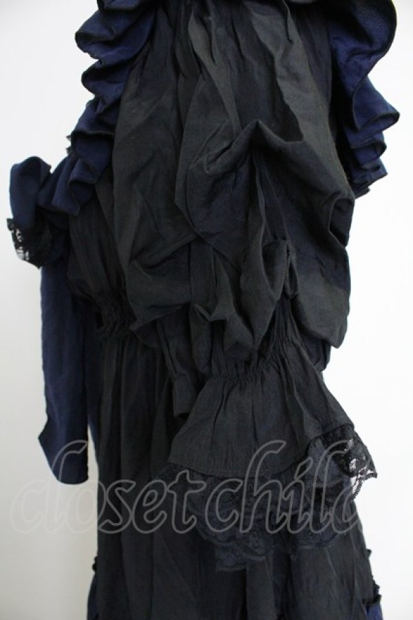 画像6: MR corset / シャーリングオフショルダーワンピース  黒Ｘ青 T-25-10-30-032-PU-OP-SA-ZT (6)