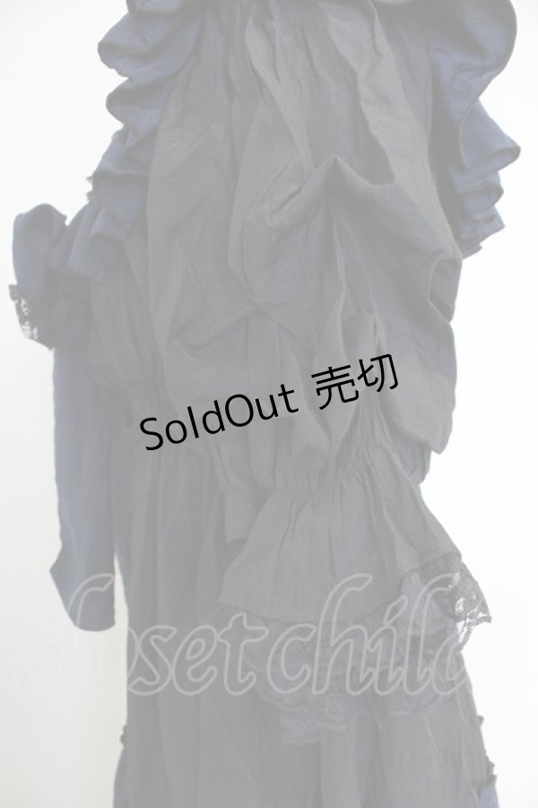 画像6: MR corset / シャーリングオフショルダーワンピース  黒Ｘ青 T-25-10-30-032-PU-OP-SA-ZI (6)