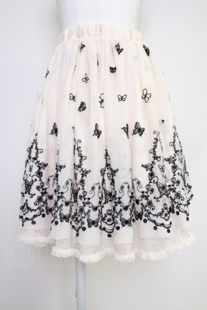 画像: axes femme / 蝶々刺繍チュールスカート  アイボリーＸ黒 T-25-10-30-035-AX-SK-SA-ZT