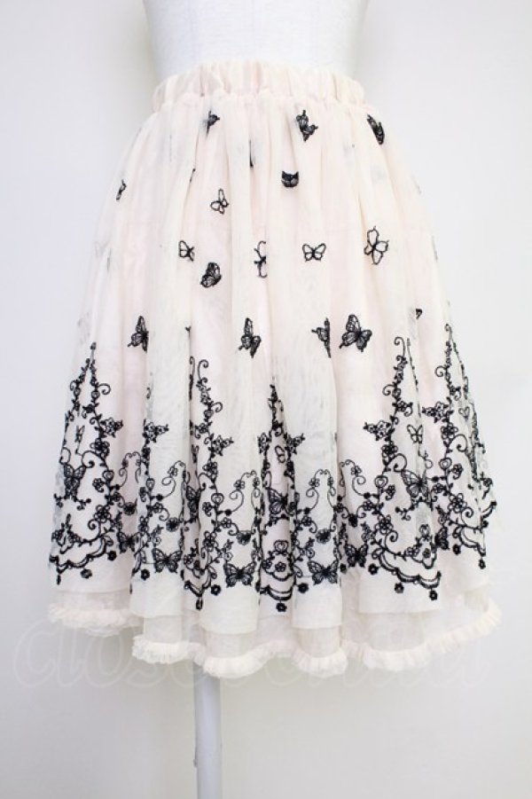 画像1: axes femme / 蝶々刺繍チュールスカート  アイボリーＸ黒 T-25-10-30-035-AX-SK-SA-ZT (1)