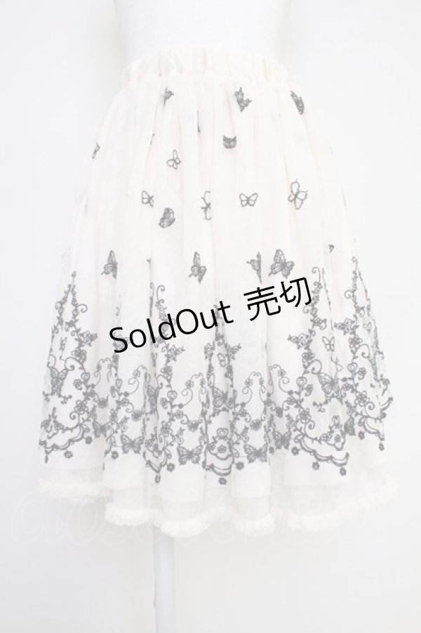 画像1: axes femme / 蝶々刺繍チュールスカート  アイボリーＸ黒 T-25-10-30-035-AX-SK-SA-ZI (1)