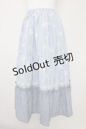 画像: axes femme / フラワーストライプスカート  サックスＸ白 T-25-10-30-037-AX-SK-SA-ZI