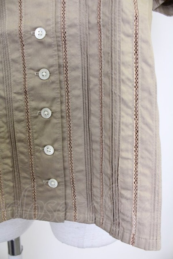 画像4: INGEBORG / 梯子レース半袖開襟ブラウス  ブラウン T-25-10-30-008-LO-BL-SA-ZT (4)