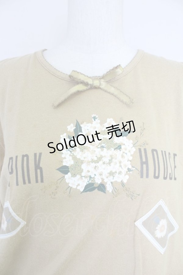 画像3: PINK HOUSE / ミモザ風ブーケプリント&雛菊ワッペンカットソー L ブラウン T-25-10-30-009-LO-TO-SA-ZI (3)