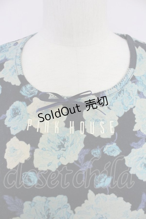 画像3: PINK HOUSE / 薔薇ブーケプリントカットソー  黒Ｘ青 T-25-10-30-013-LO-TO-SA-ZI (3)