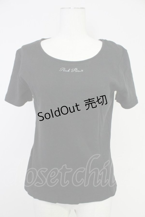 画像1: PINK HOUSE / ロゴプリント半袖カットソー L 黒Ｘ白 T-25-10-30-017-LO-TO-SA-ZI (1)