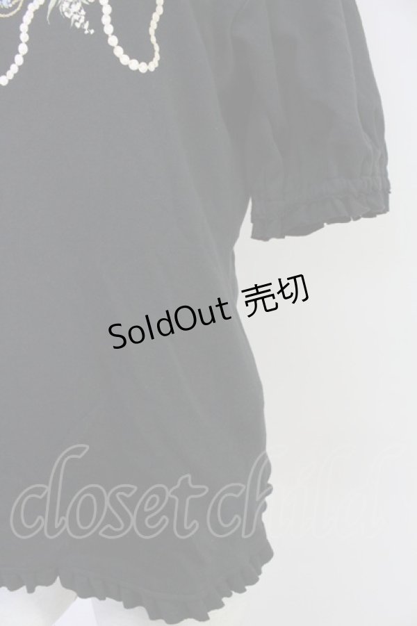 画像4: PINK HOUSE / パールネックレスローズプリントカットソー  黒Ｘ白 T-25-10-30-018-LO-TO-SA-ZI (4)