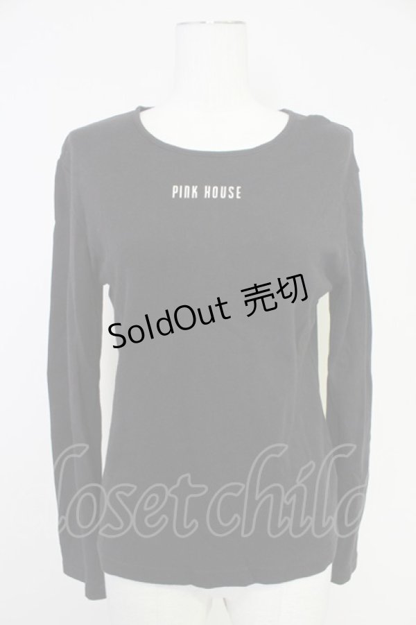 画像1: PINK HOUSE / ロゴプリントカットソー L 黒Ｘ白 T-25-10-30-020-LO-TO-SA-ZI (1)