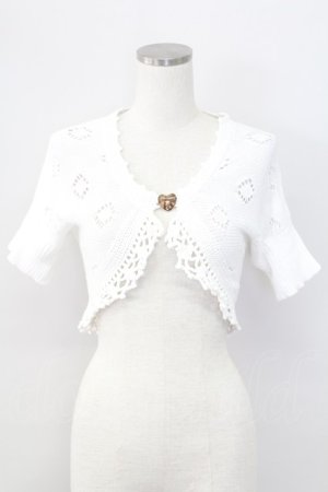 画像: MILK / ハートボタン半袖ニットボレロ  白Ｘブラウン T-25-11-06-001-ML-TO-SA-ZT