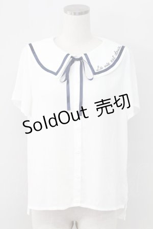画像: Rydia / 襟刺繍セーラー半袖ブラウス  白Ｘネイビー T-25-11-06-004-PU-BL-SA-ZI