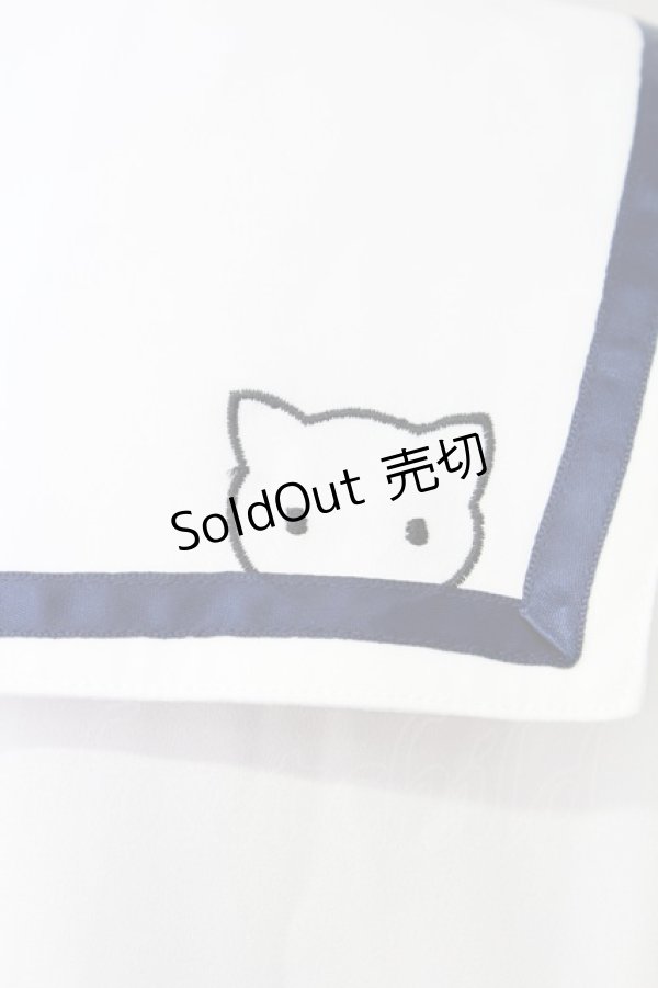 画像3: Rydia / 襟刺繍セーラー半袖ブラウス  白Ｘネイビー T-25-11-06-004-PU-BL-SA-ZI (3)