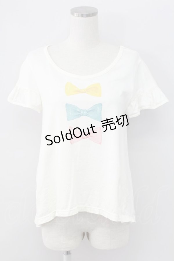 画像1: Emily Temple cute / 3つリボンプリント半袖カットソー  アイボリー T-25-11-06-005-ET-TO-SA-ZT (1)