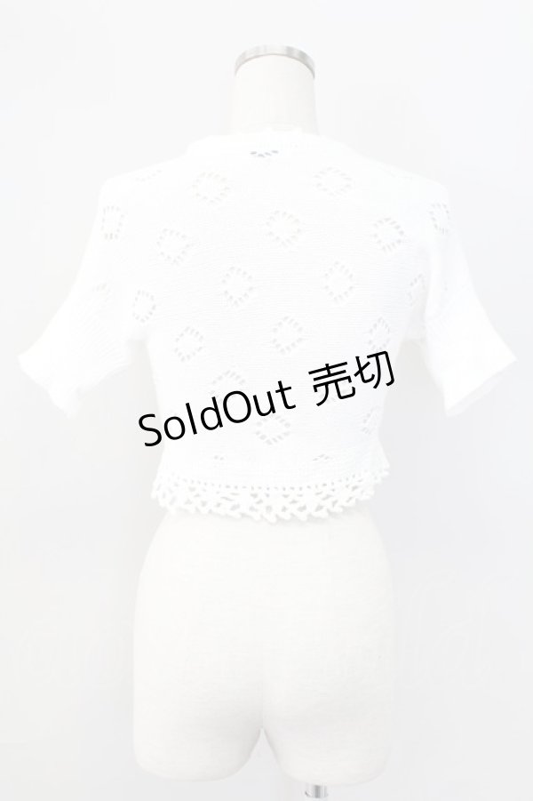 画像2: MILK / ハートボタン半袖ニットボレロ  白Ｘブラウン T-25-11-06-001-ML-TO-SA-ZI (2)