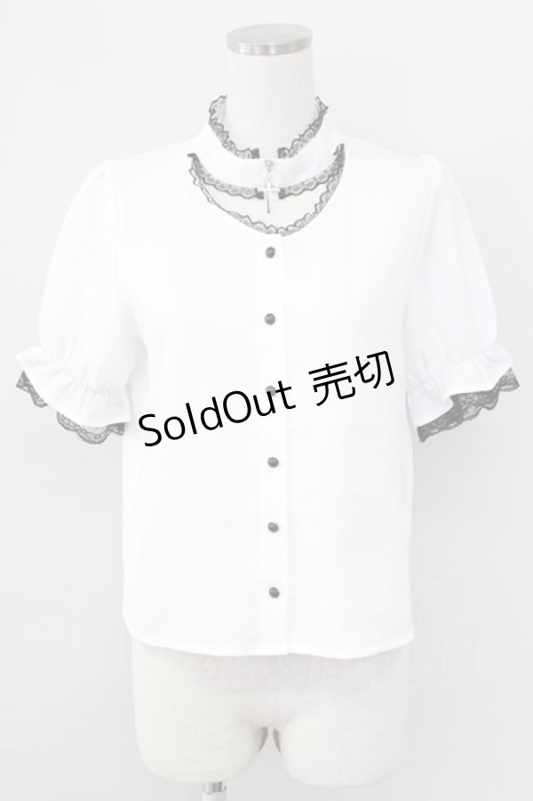 画像1: MA*RS / クロスZIP半袖ブラウス  白Ｘ黒 T-25-11-06-007-EL-BL-SA-ZT (1)