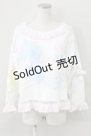 画像: Nile Perch / カルーセルデザインうさぎ刺繍襟トップス  白ＸピンクＸ青 T-25-11-06-009-LO-TO-SA-ZT