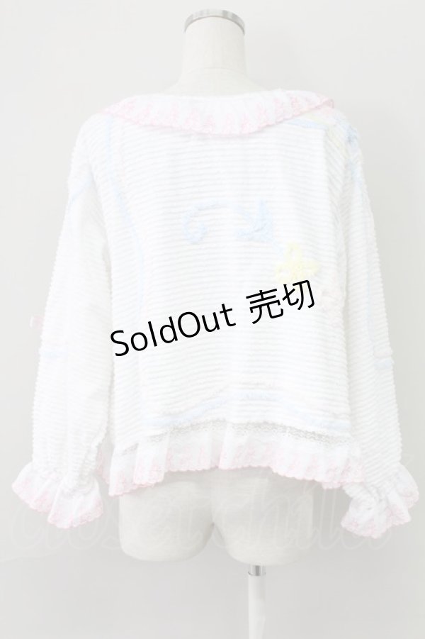 画像2: Nile Perch / カルーセルデザインうさぎ刺繍襟トップス  白ＸピンクＸ青 T-25-11-06-009-LO-TO-SA-ZT (2)