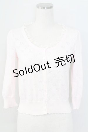 画像: Emily Temple cute / リボン透かし編み七分袖ニットカーディガン  ピンク T-25-11-06-014-ET-TO-SA-ZT