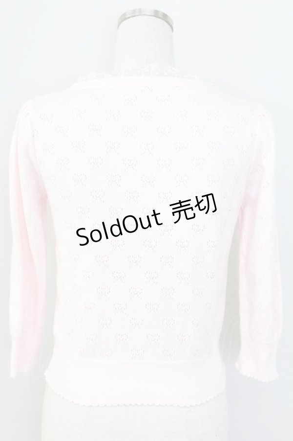 画像2: Emily Temple cute / リボン透かし編み七分袖ニットカーディガン  ピンク T-25-11-06-014-ET-TO-SA-ZT (2)