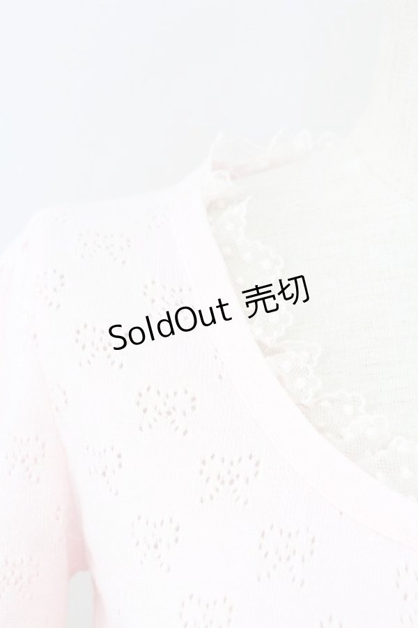 画像3: Emily Temple cute / リボン透かし編み七分袖ニットカーディガン  ピンク T-25-11-06-014-ET-TO-SA-ZT (3)