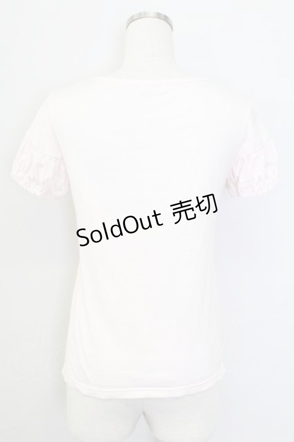 画像2: Emily Temple cute / ダブルリボンドットチュール半袖カットソー  ピンクＸアイボリー T-25-11-06-015-ET-TO-SA-ZT (2)