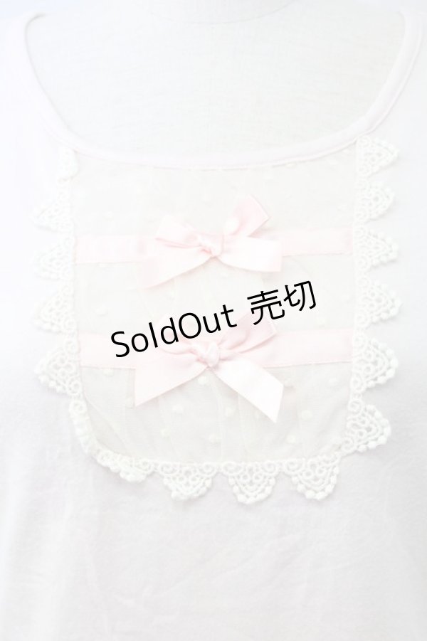 画像4: Emily Temple cute / ダブルリボンドットチュール半袖カットソー  ピンクＸアイボリー T-25-11-06-015-ET-TO-SA-ZT (4)