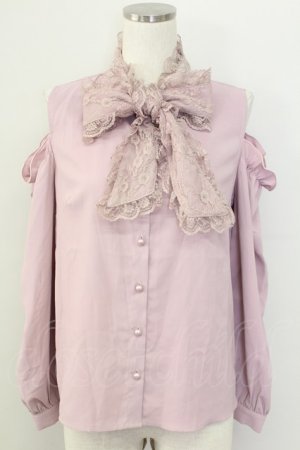 画像: MA*RS / レースリボンタイオフショルダーブラウス  ピンク T-25-11-06-018-EL-BL-SA-ZT