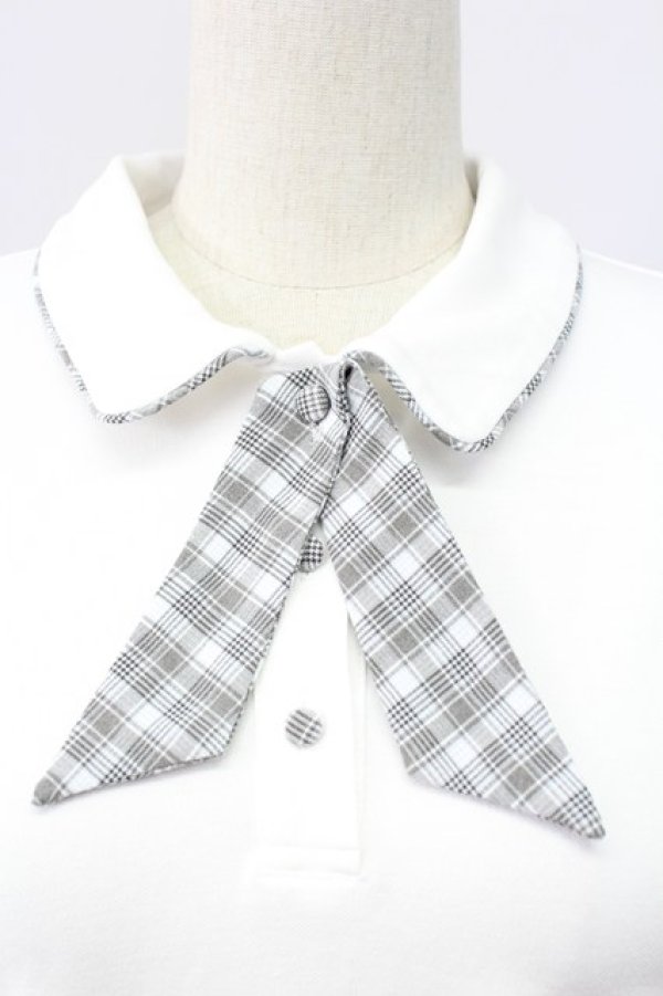 画像3: F i.n.t / チェックタイ付きポロシャツ  白Ｘグレー T-25-11-06-002-CA-BL-SA-ZI (3)