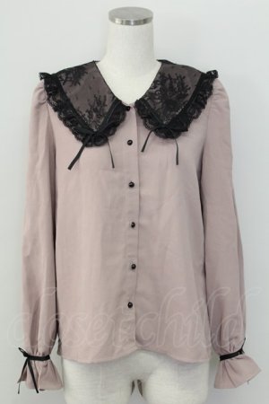 画像: Rojita / リボン付き配色レース衿長袖ブラウス  ピンク T-25-11-06-020-LO-BL-SA-ZT