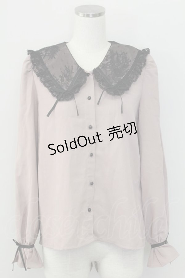 画像1: Rojita / リボン付き配色レース衿長袖ブラウス  ピンク T-25-11-06-020-LO-BL-SA-ZI (1)