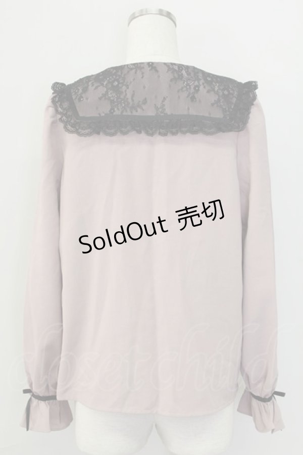 画像2: Rojita / リボン付き配色レース衿長袖ブラウス  ピンク T-25-11-06-020-LO-BL-SA-ZI (2)