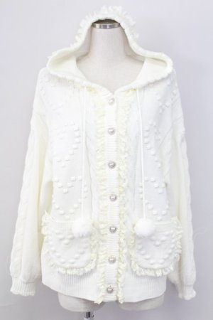 画像: Secret Honey / ハートパールボタンフードニットカーディガン  白 T-25-11-06-022-CA-TO-SA-ZT