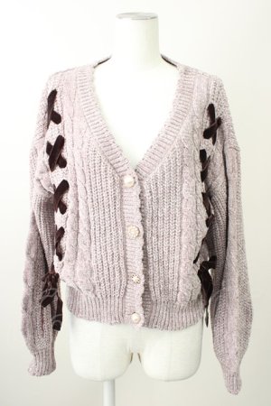 画像: axes femme POETIQUE / ベロアリボンニットカーディガン M グレージュ T-25-11-09-023-AX-TO-SA-ZT