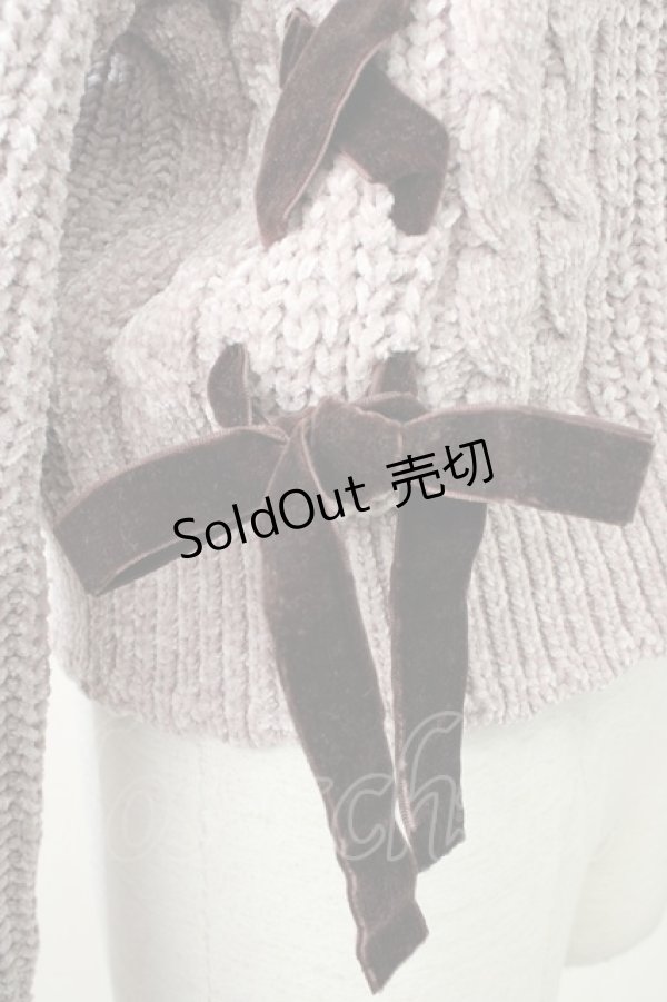 画像3: axes femme POETIQUE / ベロアリボンニットカーディガン M グレージュ T-25-11-09-023-AX-TO-SA-ZT509 (3)