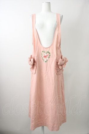 画像: PINK HOUSE / ローズハートリース刺繍タブリエ  ピンク T-25-11-09-025-LO-OP-SA-ZT