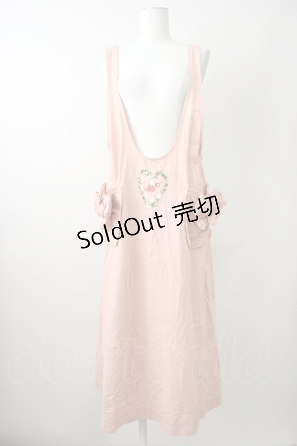 画像1: 【SALE】PINK HOUSE / ローズハートリース刺繍タブリエ  ピンク T-25-11-09-025-LO-OP-SA-ZT509 (1)