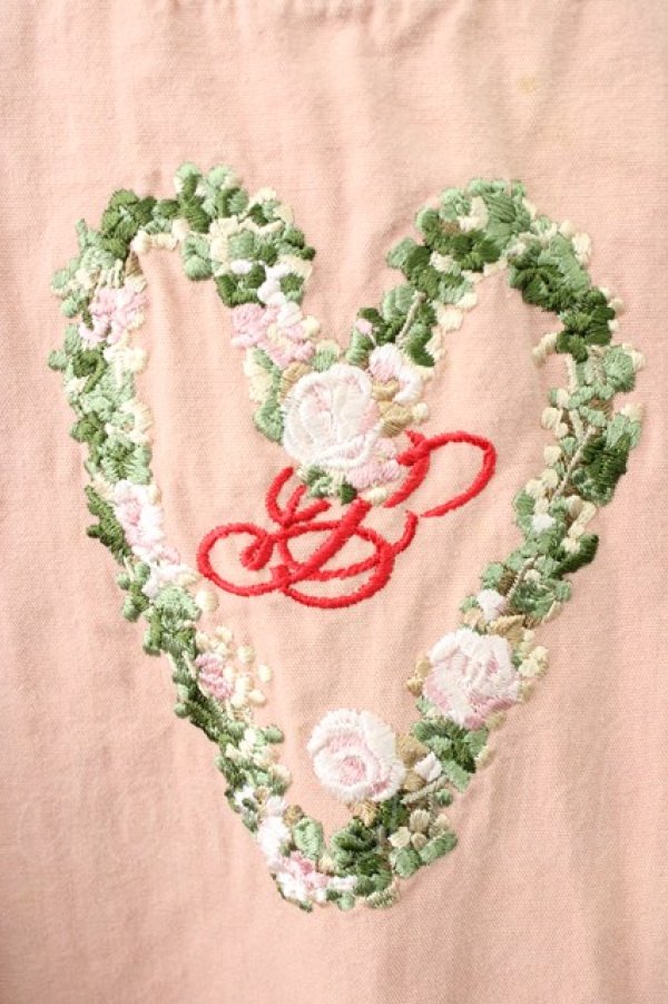画像4: PINK HOUSE / ローズハートリース刺繍タブリエ  ピンク T-25-11-09-025-LO-OP-SA-ZT509 (4)