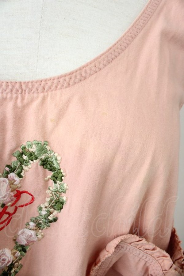 画像6: PINK HOUSE / ローズハートリース刺繍タブリエ  ピンク T-25-11-09-025-LO-OP-SA-ZT509 (6)