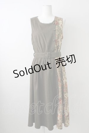 画像: 【SALE】axes femme / パッチワークノースリワンピ M カーキ T-25-11-09-028-AX-OP-SA-ZT357