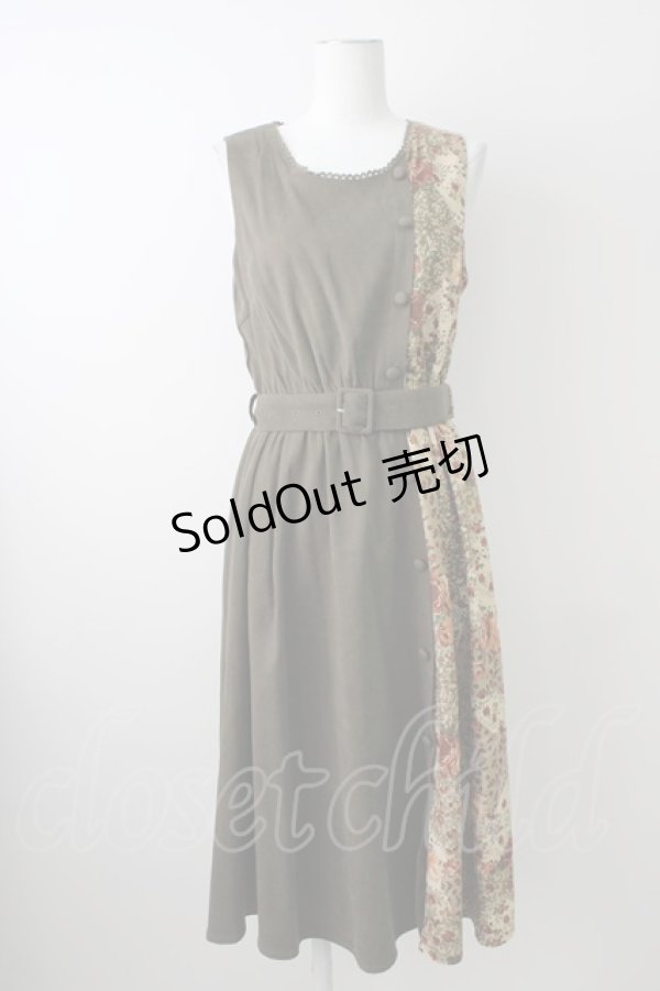 画像1: 【SALE】axes femme / パッチワークノースリワンピ M カーキ T-25-11-09-028-AX-OP-SA-ZT357 (1)