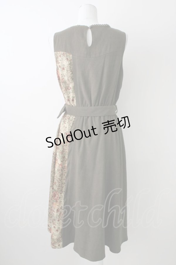 画像2: 【SALE】axes femme / パッチワークノースリワンピ M カーキ T-25-11-09-028-AX-OP-SA-ZT357 (2)