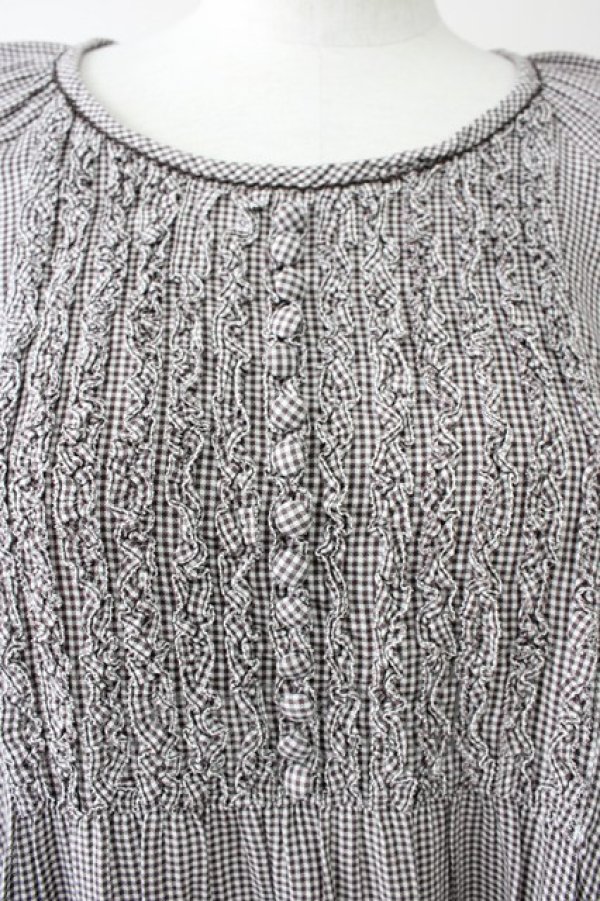 画像3: PINK HOUSE / ギンガムチェック五分袖フリルワンピース  ブラウン T-25-11-09-031-LO-OP-SA-ZT384 (3)