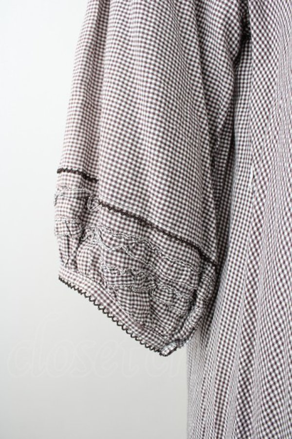 画像4: PINK HOUSE / ギンガムチェック五分袖フリルワンピース  ブラウン T-25-11-09-031-LO-OP-SA-ZT384 (4)